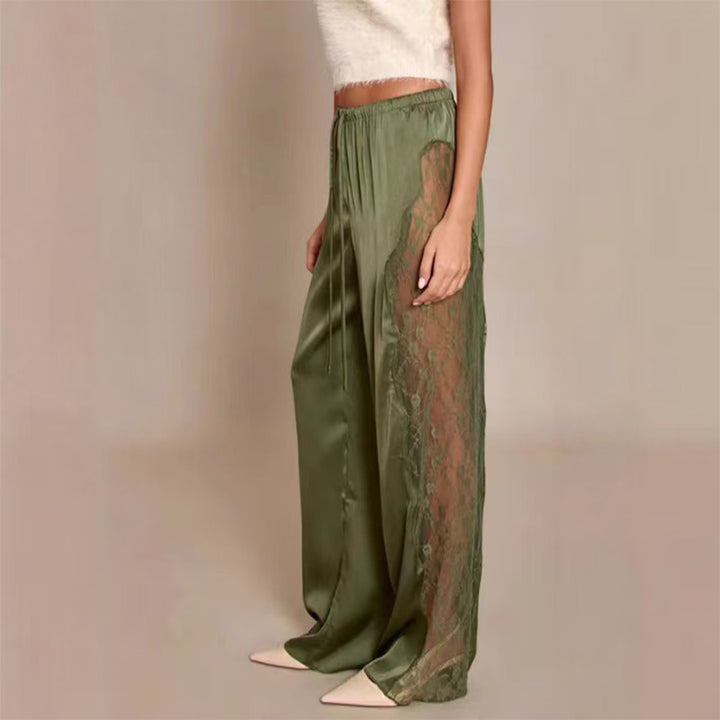 Fashionable satin lace loose-fitting trousers