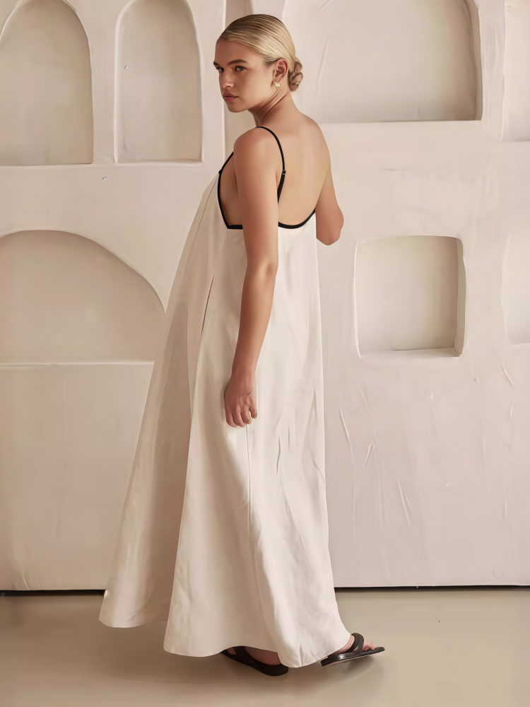 Contrast Trim Linen Blend Cami Maxi Dress