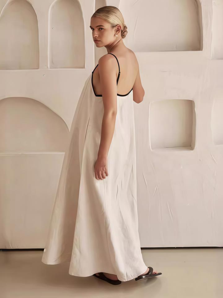 Contrast Trim Linen Blend Cami Maxi Dress