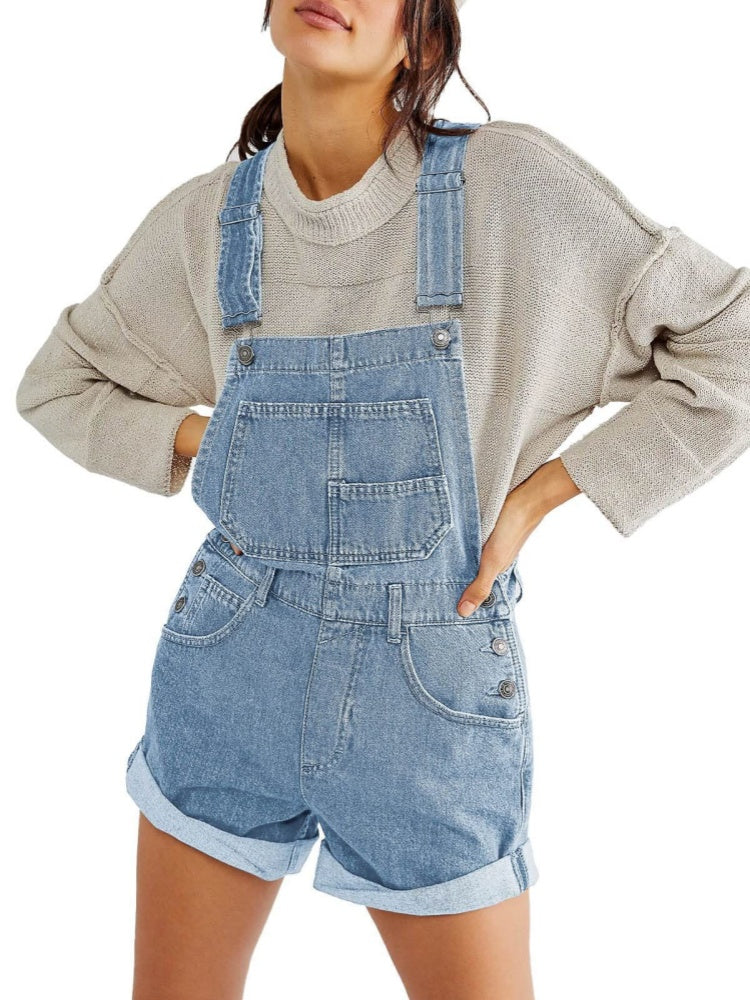 Loose Fit Cuffed Hem Jean Romper