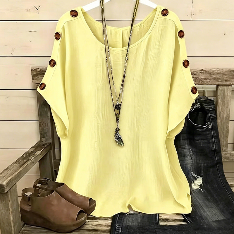 Casual loose solid color round neck short-sleeved top
