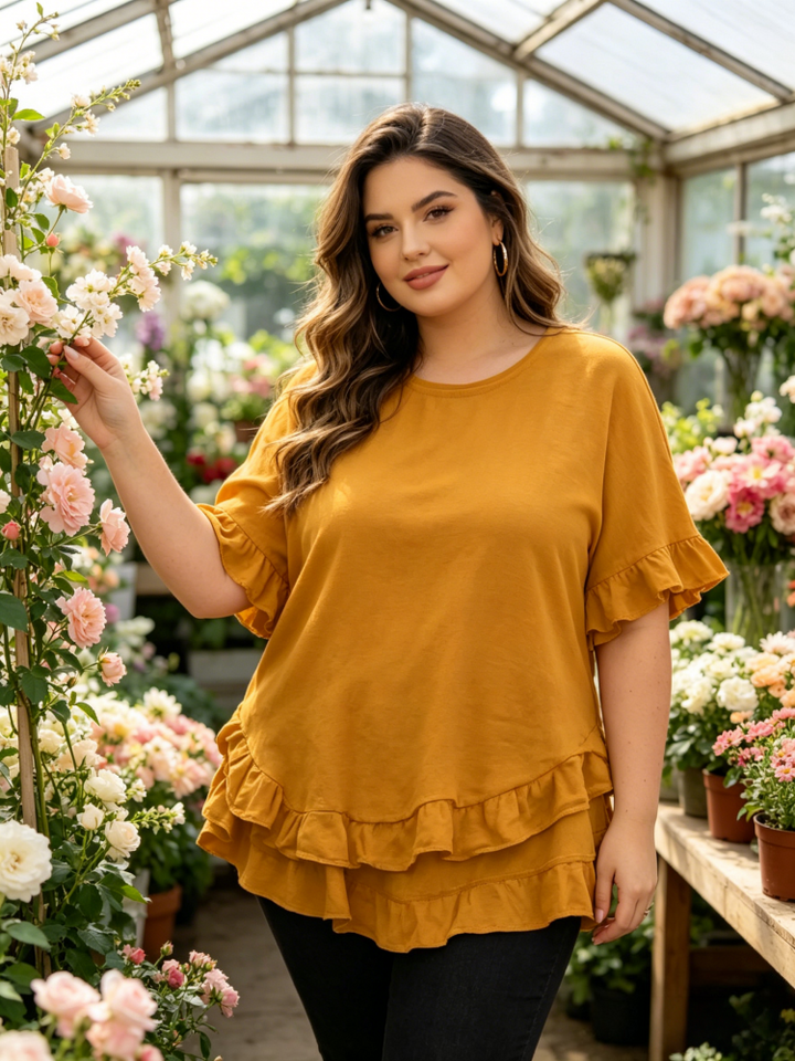 Casual Round Neck Short Sleeve Flowy Top