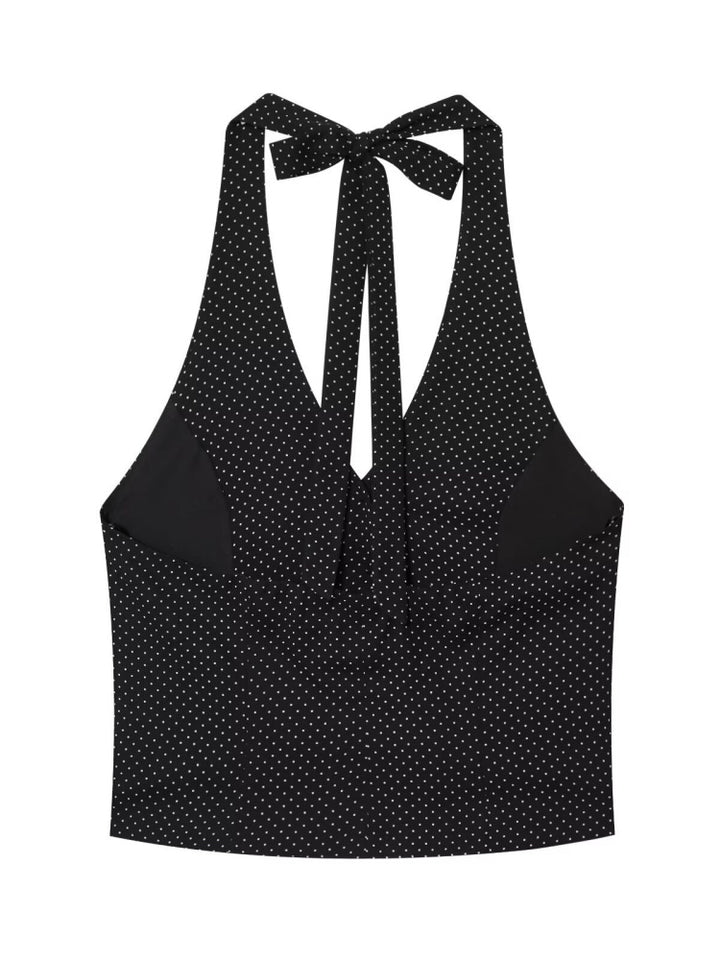 Polka Dot Halter Neck Button-Up Vest