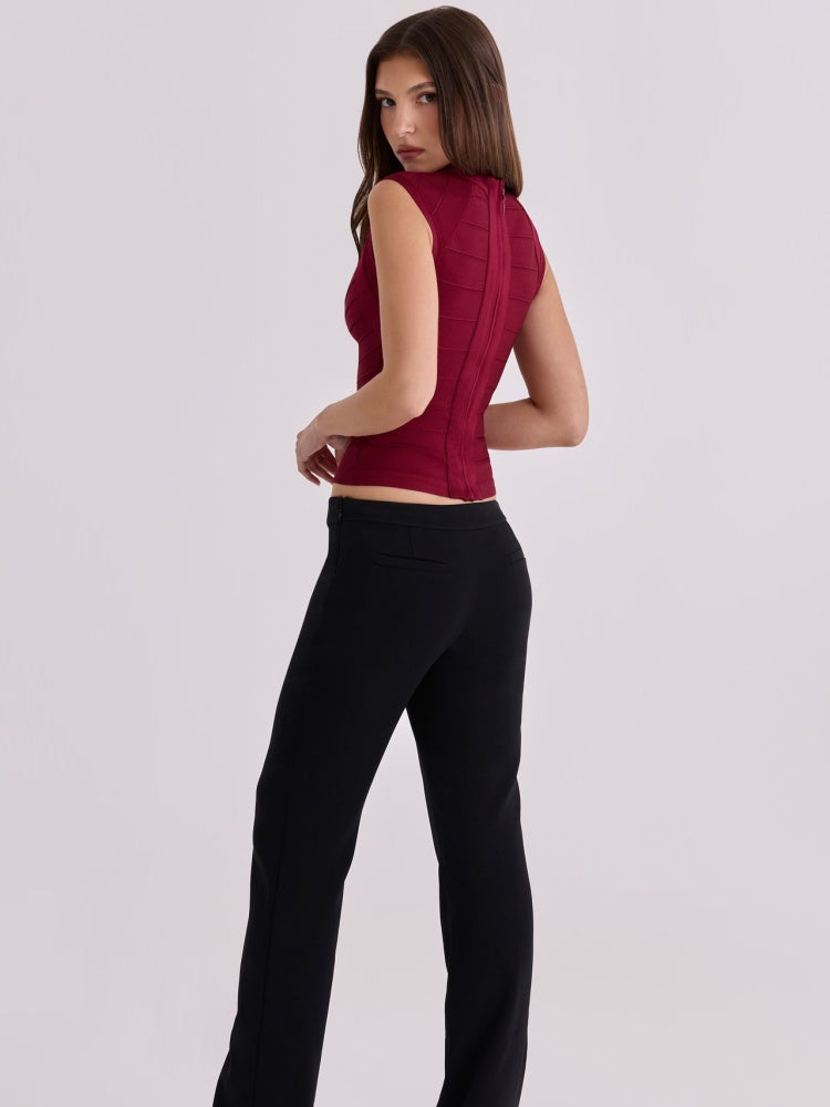 Deep V-Neck Bandage Knit Top