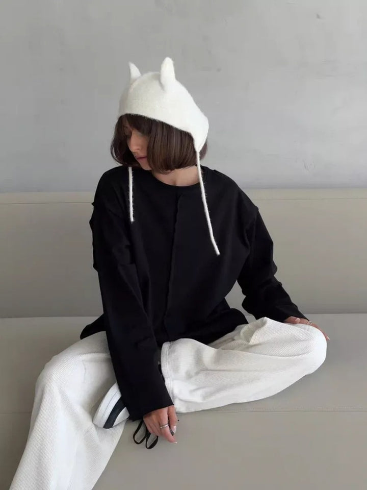 Oversized Long-Sleeve Cotton Tee | Crew Neck Casual Loose T-Shirt