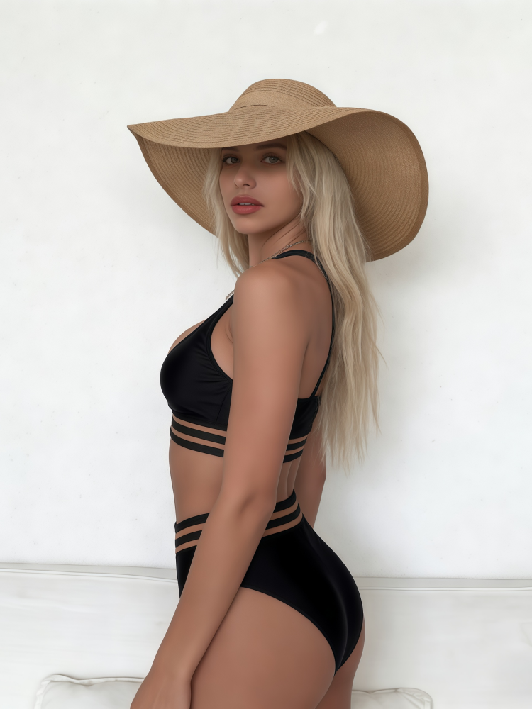 Leopard Print High-Waist Bikini Set – Sexy Halter Swimwear with Mesh Waist