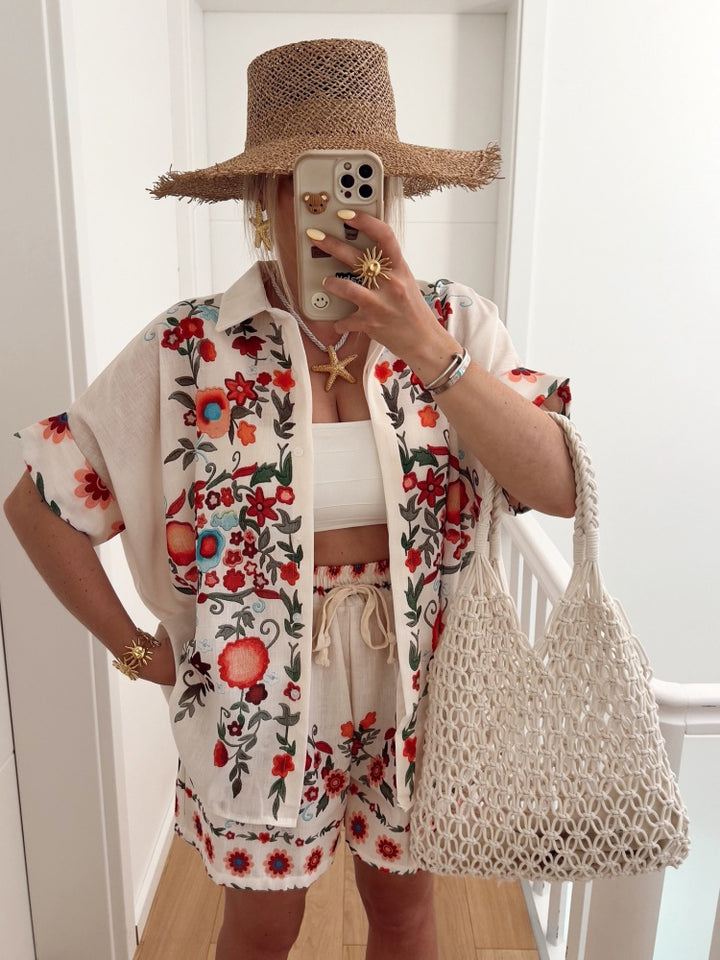 Floral Print Linen Blend Two-Piece Set