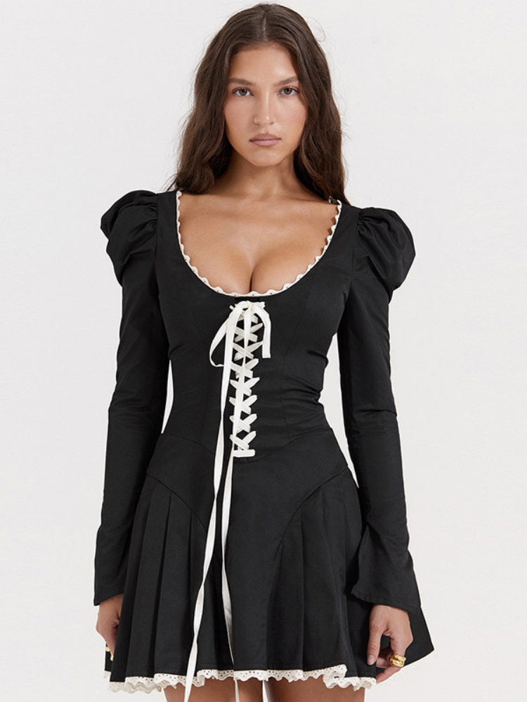 Black Lace-Trimmed Corset Mini Dress