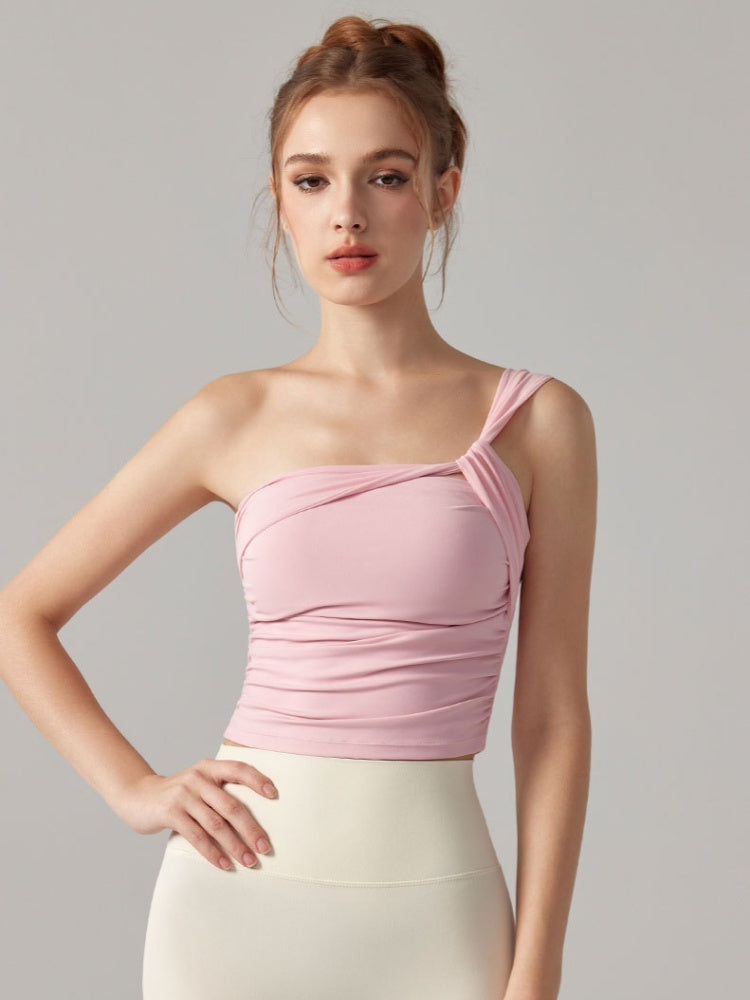 One Shoulder Twist Cutout Crop Sports Tank Top