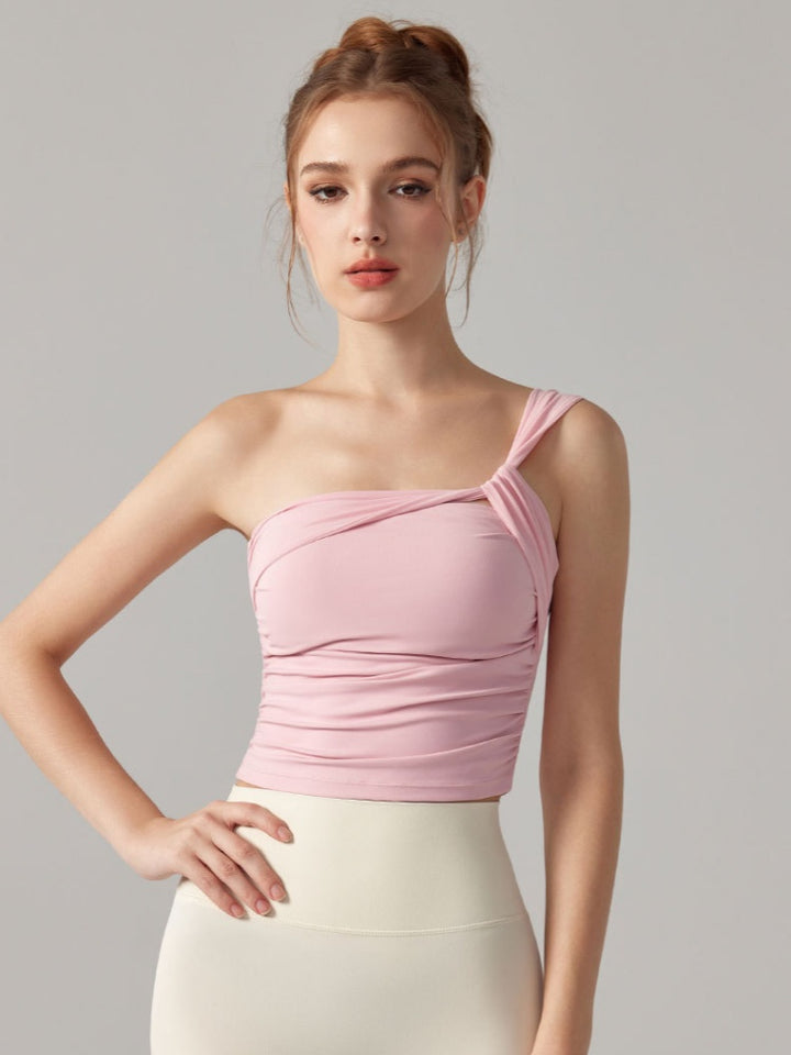 One Shoulder Twist Cutout Crop Sports Tank Top