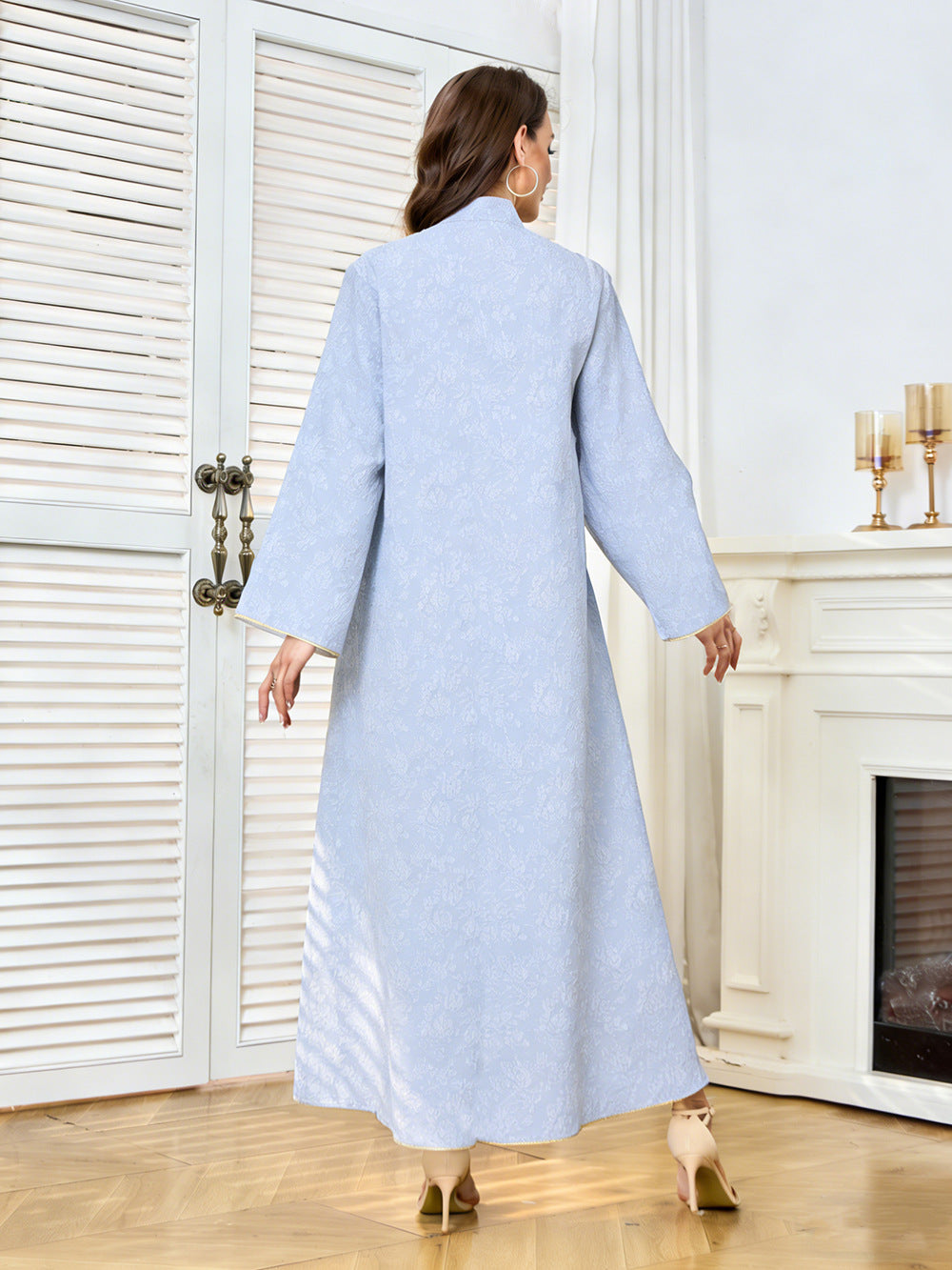 Sequin Embroidered Floral Abaya Maxi Dress