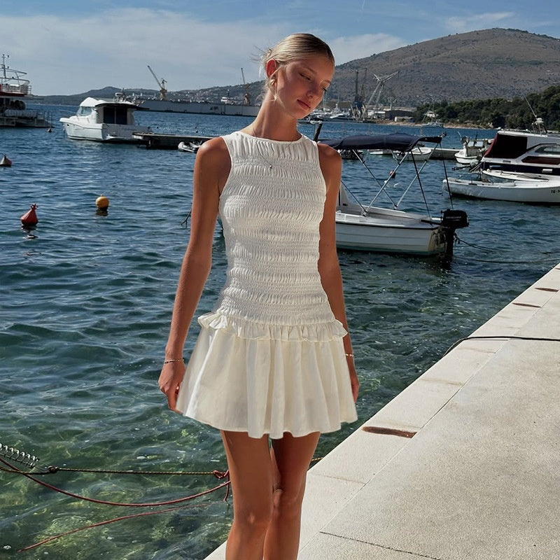Smocked Ruffle Hem Sleeveless Mini Dress
