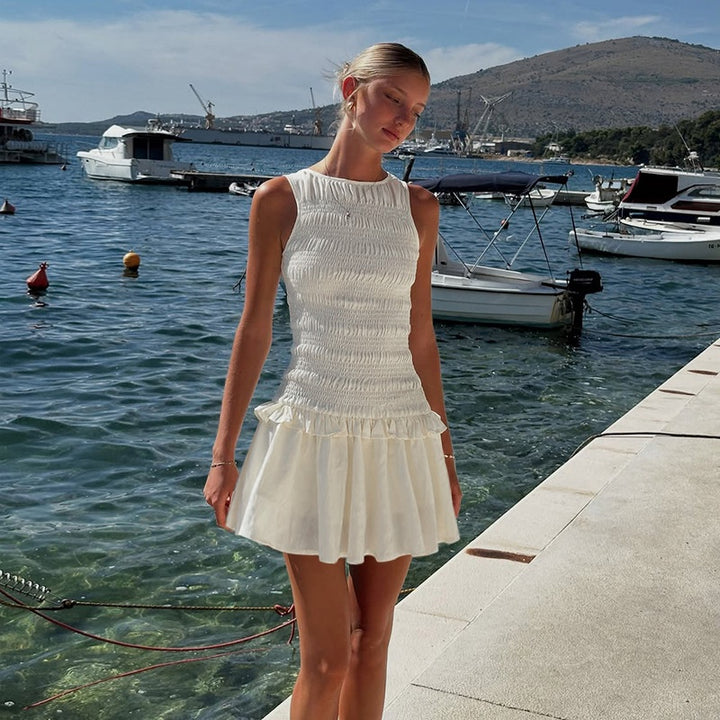 Smocked Ruffle Hem Sleeveless Mini Dress