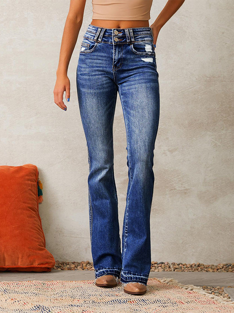 Retro ripped denim flared jeans