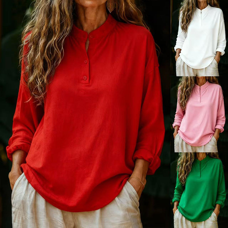 Casual loose long-sleeved round neck pullover shirt