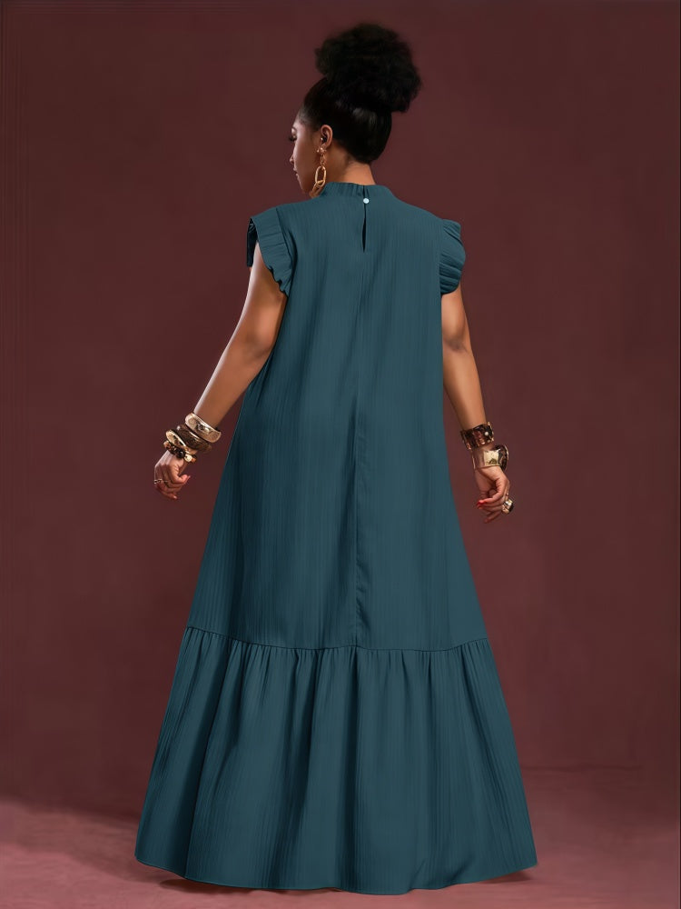 Pleated flutter-sleeve loose maxi dress