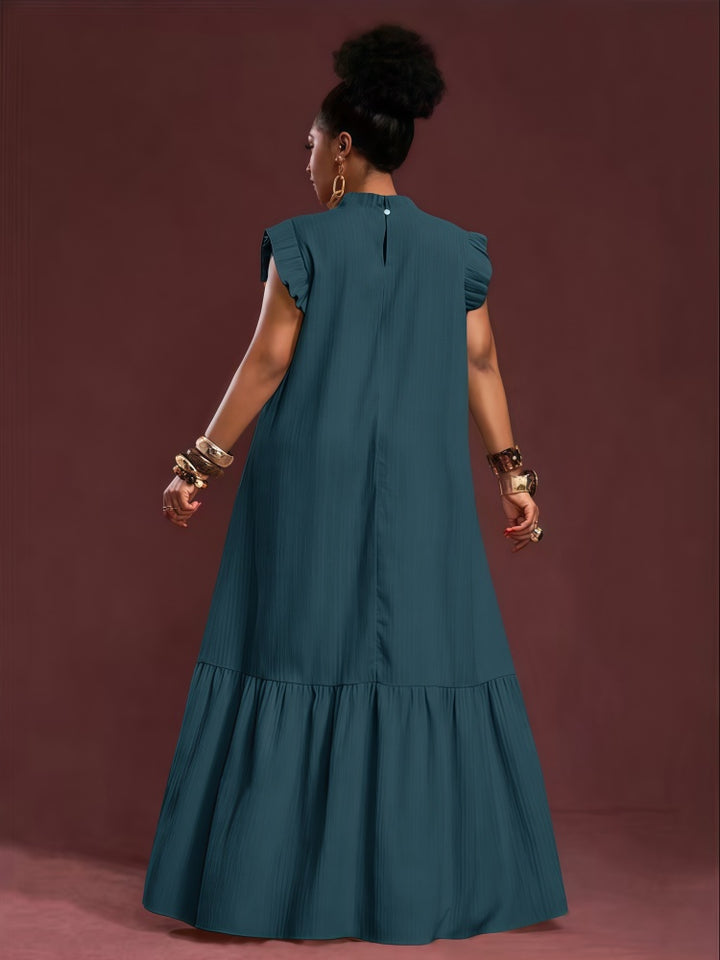 Pleated flutter-sleeve loose maxi dress