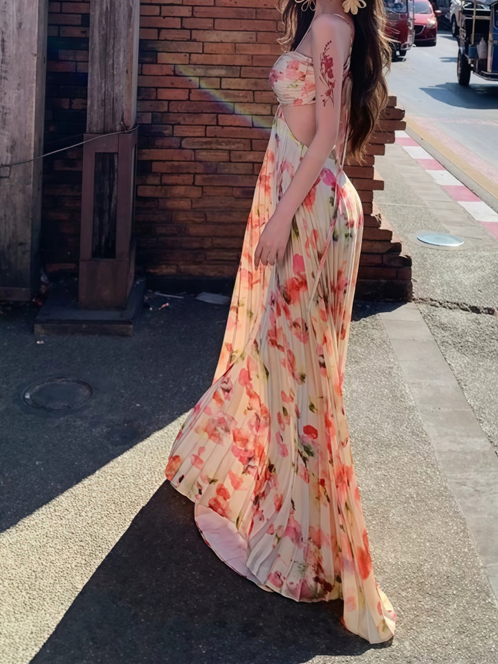 French-style floral halter-neck camisole dress