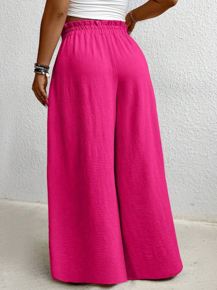 Solid color, loose fit, draped, drawstring wide-leg casual pants