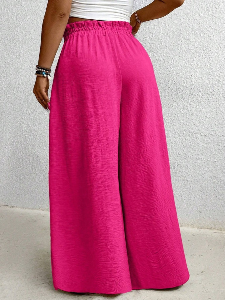 Solid color, loose fit, draped, drawstring wide-leg casual pants
