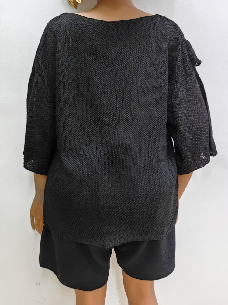 Ruffled patchwork machine-knitted loose sweater
