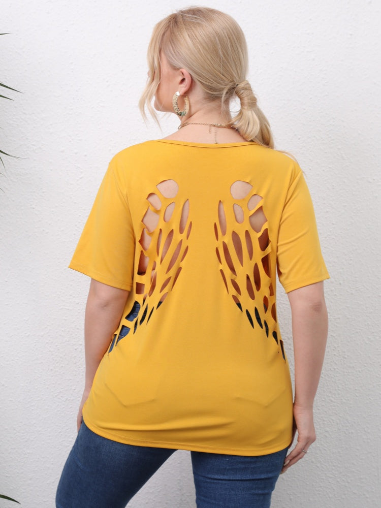 Casual floral cutout angel wing short-sleeved top