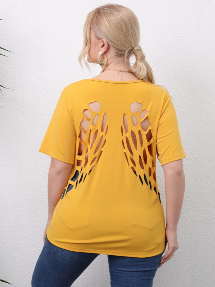 Casual floral cutout angel wing short-sleeved top
