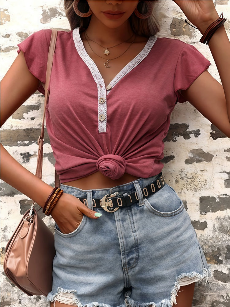 V-neck T-shirt, women&