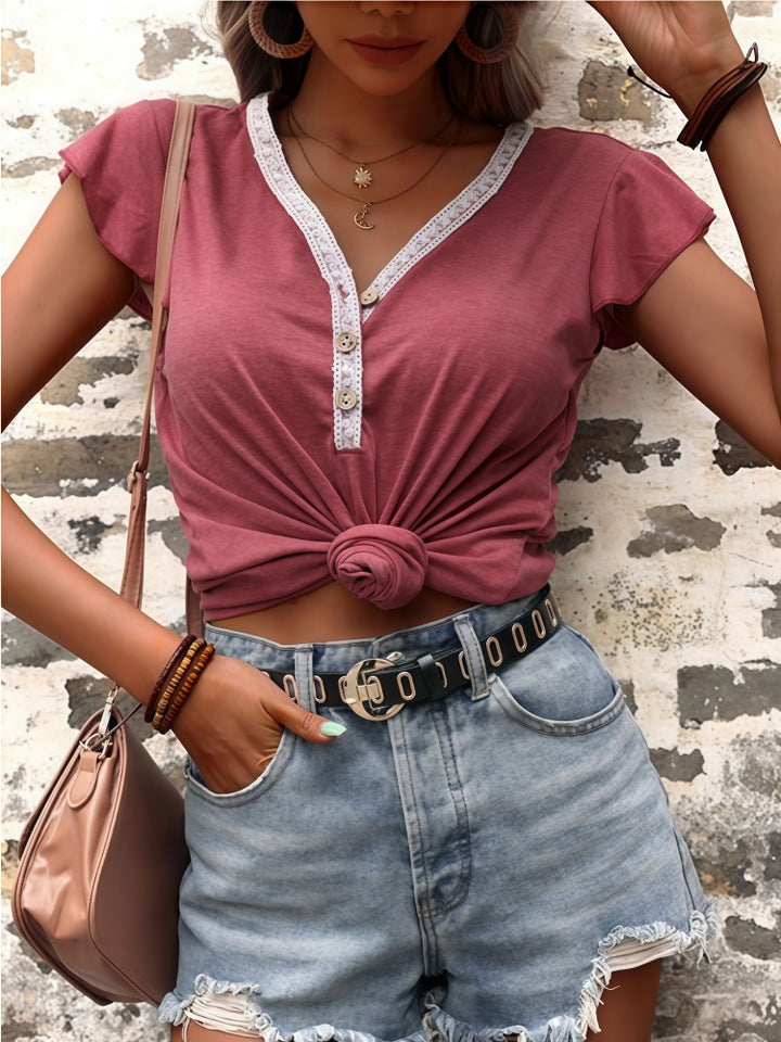 V-neck T-shirt, women&