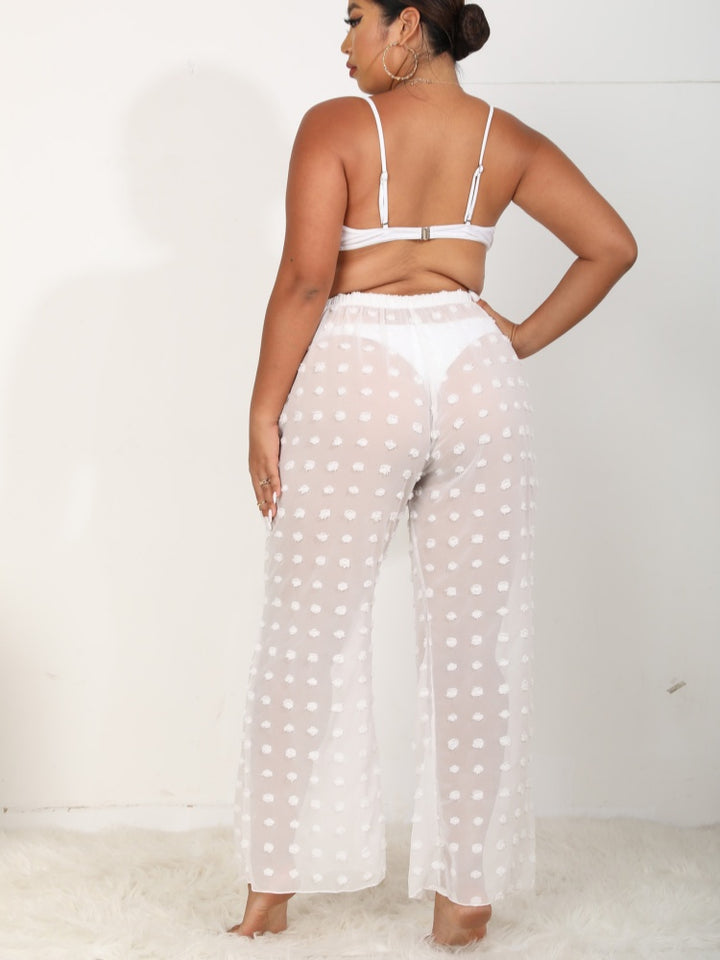 Sheer, three-dimensional chiffon beach wide-leg straight pants