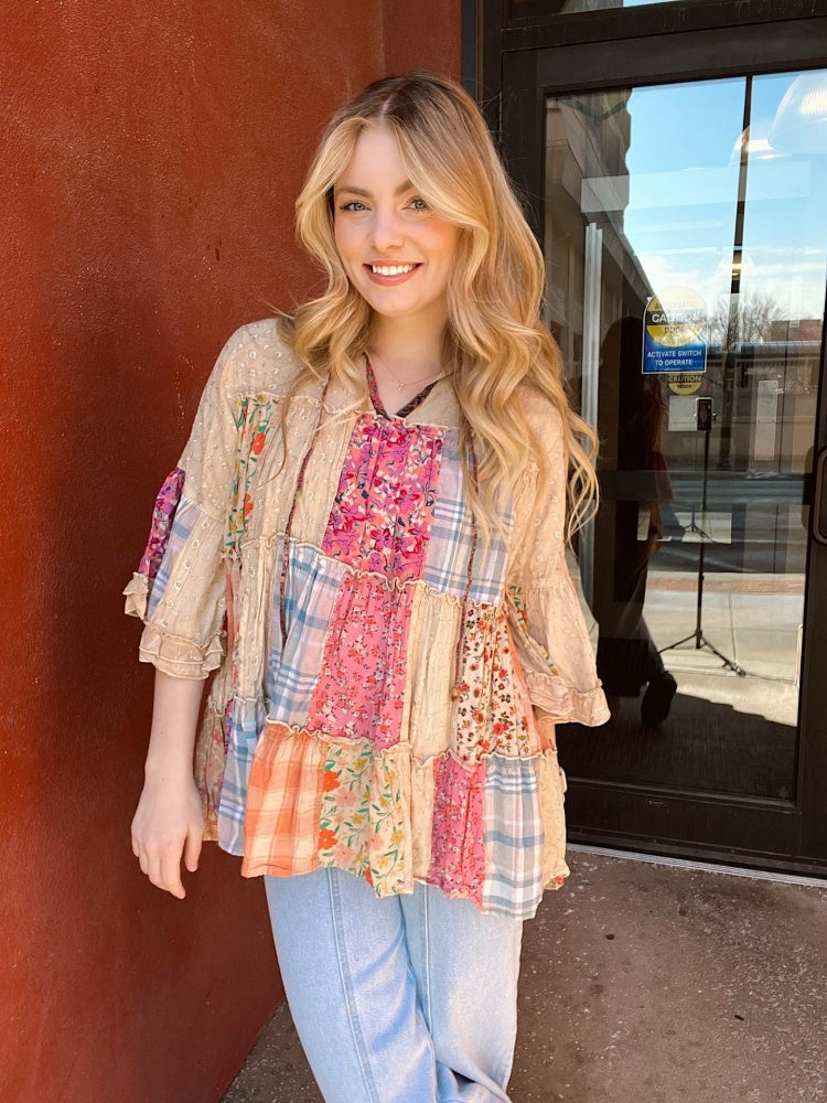 Retro Plaid V-Neck Top