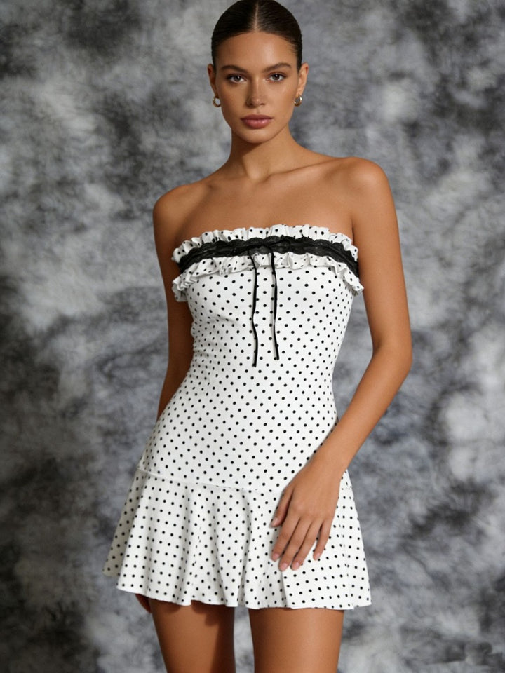 Polka-dot lace panel mini dress