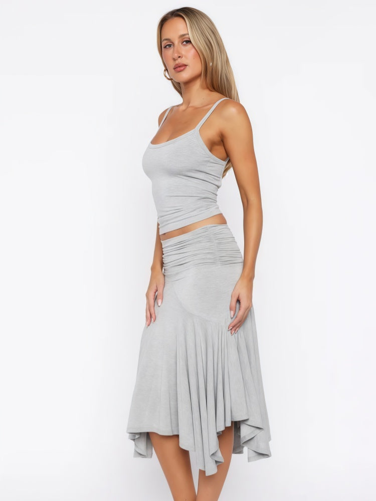 Spaghetti Strap Top Irregular Midi Skirt Two Piece Set