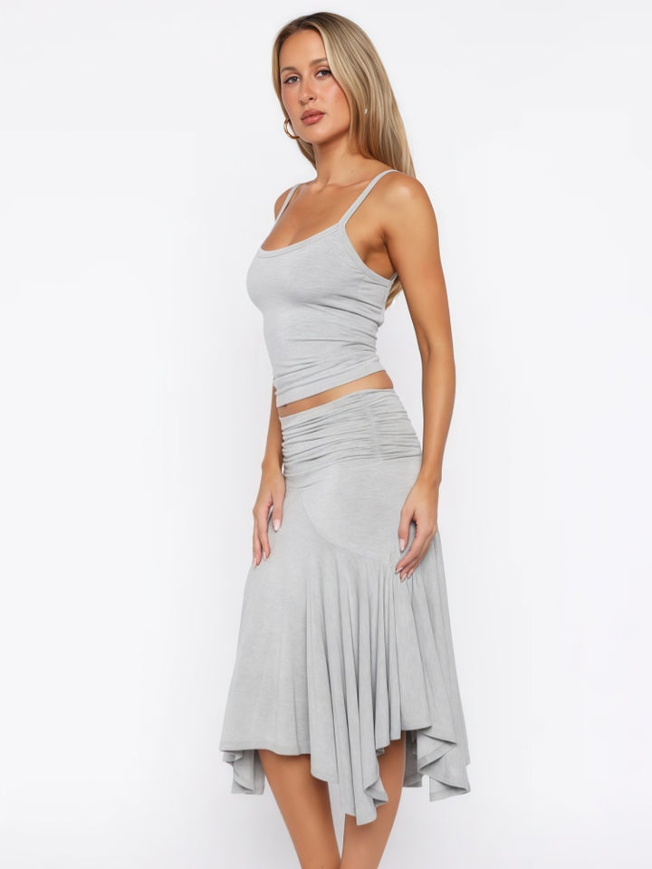 Spaghetti Strap Top Irregular Midi Skirt Two Piece Set