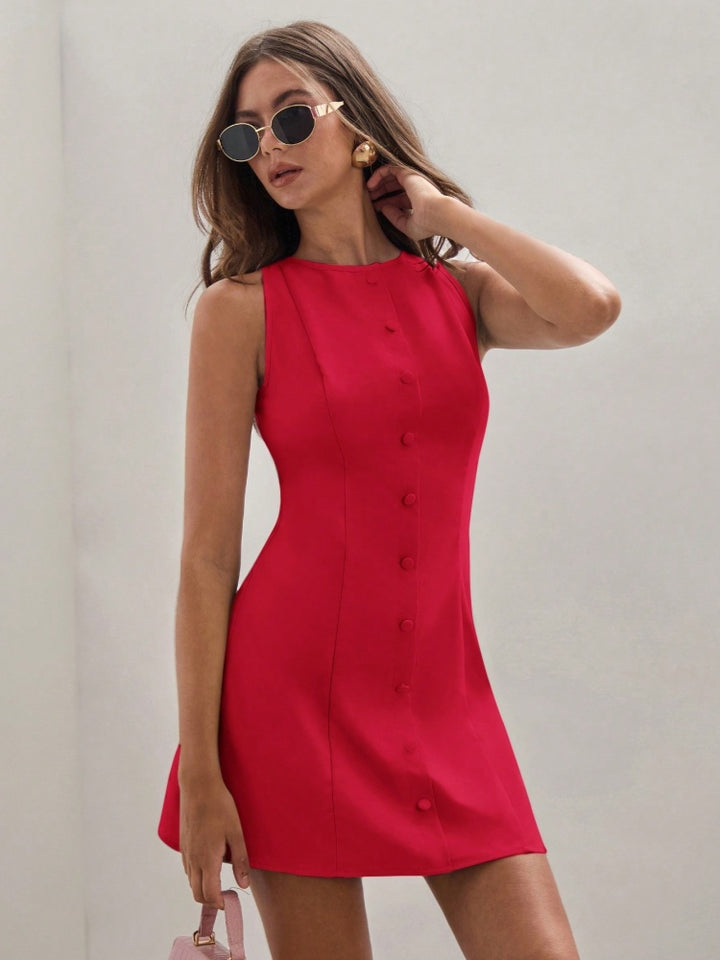 Sleeveless Button-Front Mini Dress