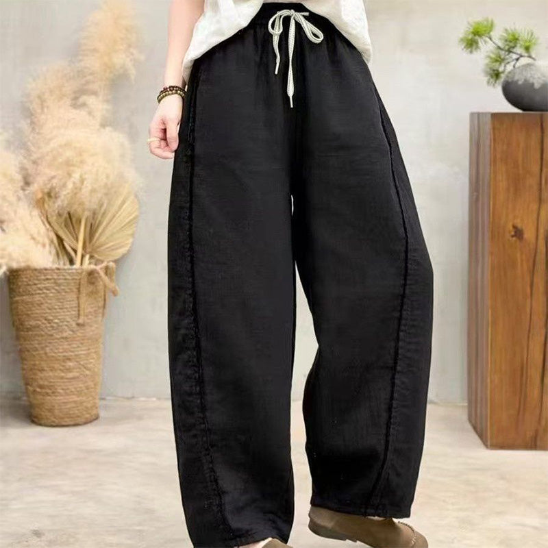 Retro drawstring curved blade style loose casual pants