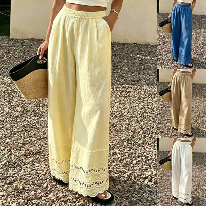 Stylish, loose-fitting, everyday wide-leg pants with lace trim