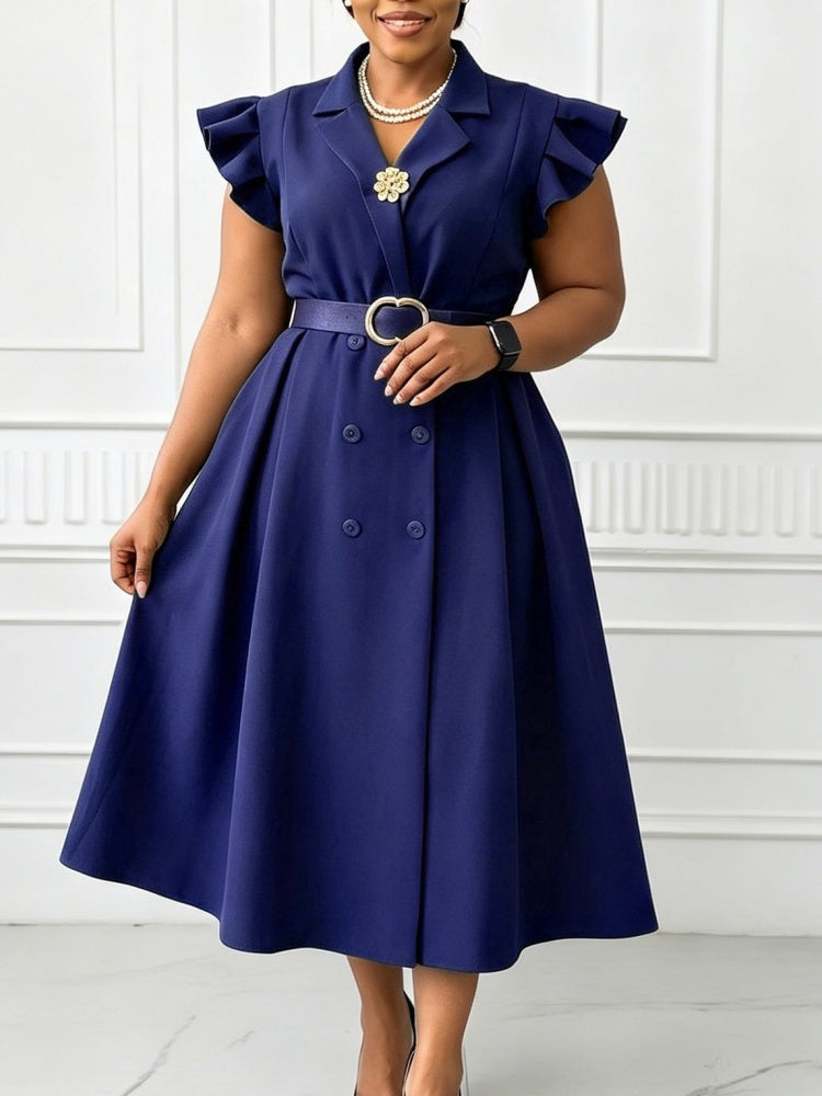 Tailored Blazer-Style Midi Dress with Belt