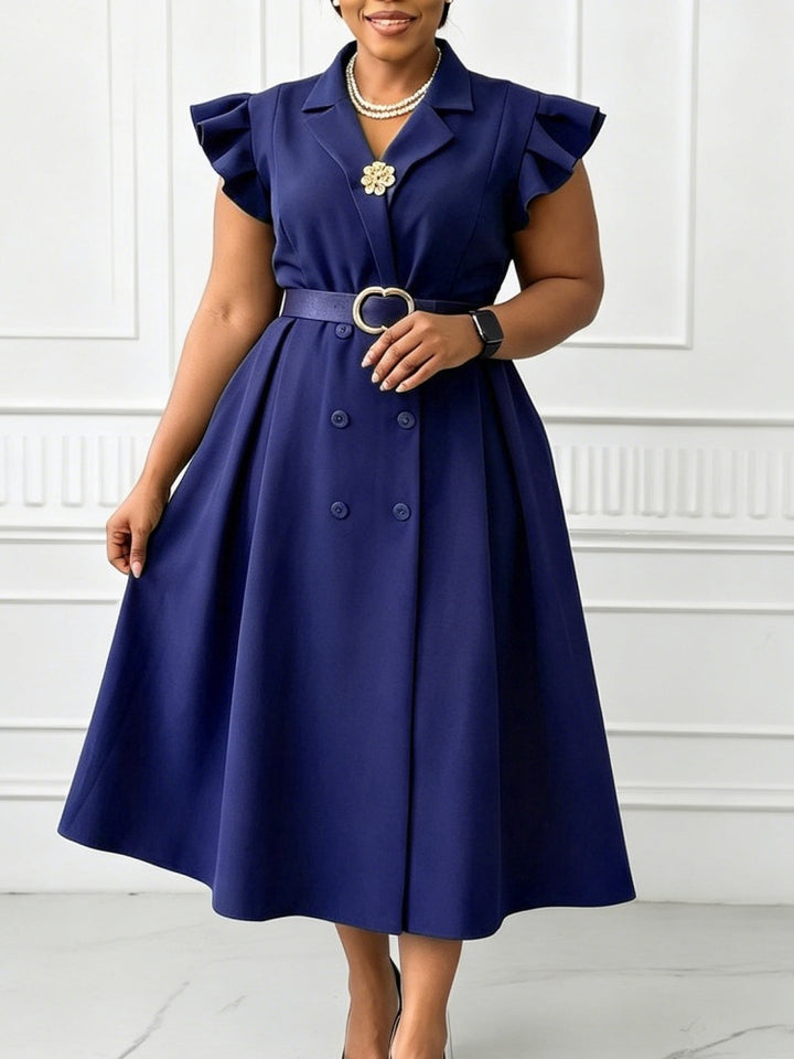 Tailored Blazer-Style Midi Dress with Belt
