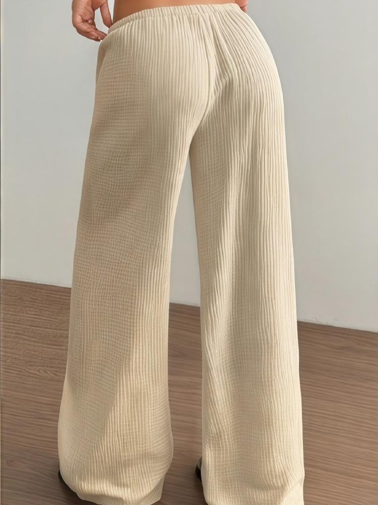 Cotton Crinkle Drawstring Waist Wide-Leg Pants
