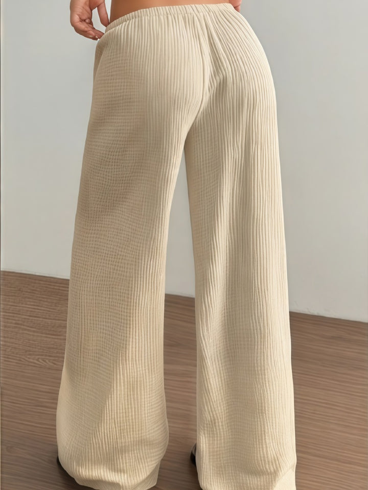 Cotton Crinkle Drawstring Waist Wide-Leg Pants