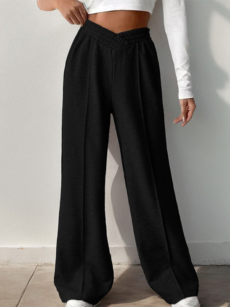Casual and minimalist style high-waisted solid color wide-leg pants