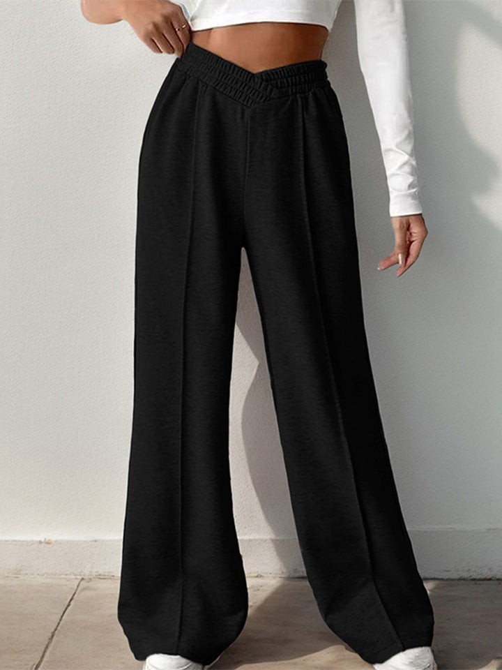 Casual and minimalist style high-waisted solid color wide-leg pants