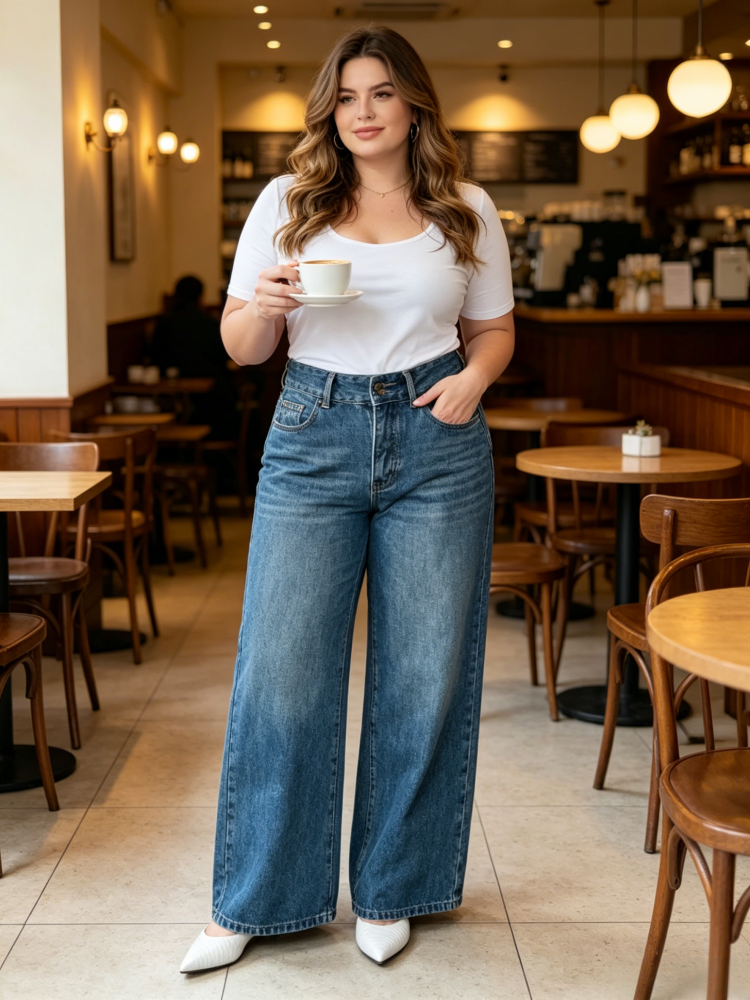 Ultra High Waist Medium Stretch Wide Leg Full Length Denim Jeans