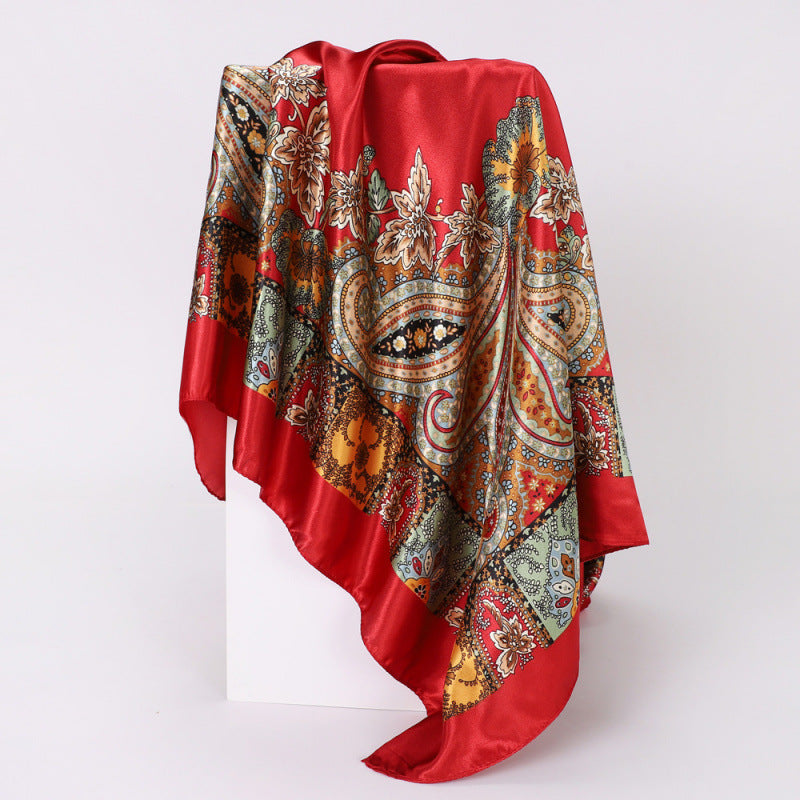 Floral Print Square Satin Scarf