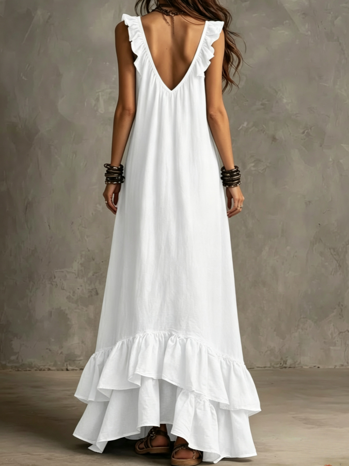 Boho Ruffled V-Neck Maxi Dress