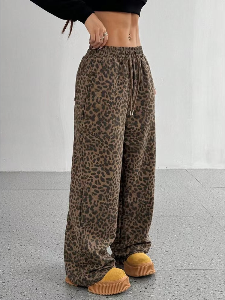 Leopard Print High-Waisted Wide Leg Pants