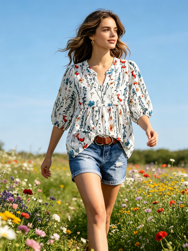 Casual Puff Sleeve Tunic Top