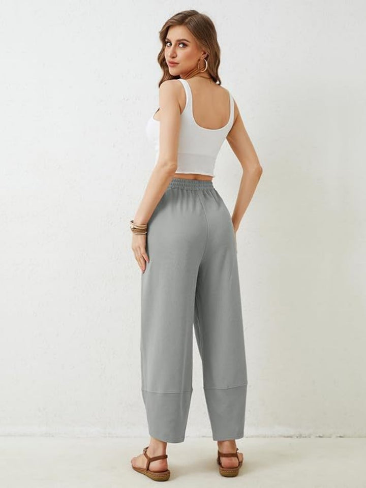 Elastic Waist Loose Fit Cropped Pants