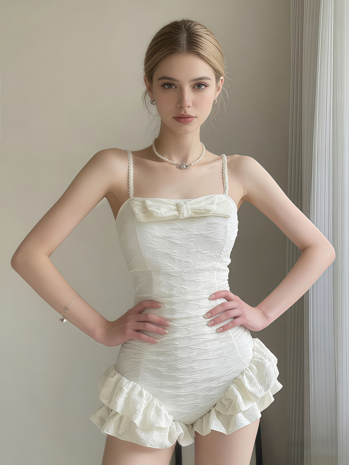 Pearl Strap Ruffle One-Piece Swimsuit